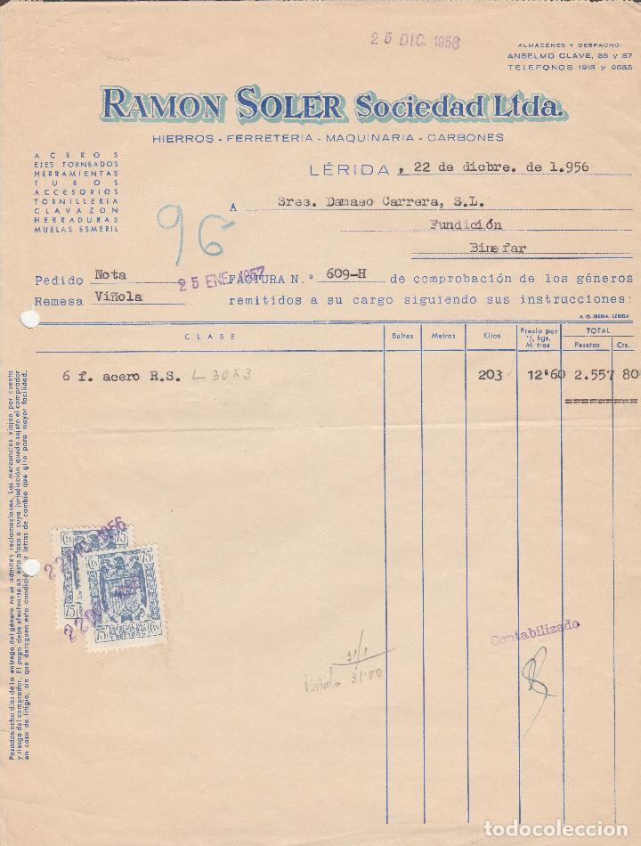 Alte Rechnungen: FACTURA. RAM&Oacute;N SOLER, SOCIEDAD LTDA. L&Eacute;RIDA. 1956.