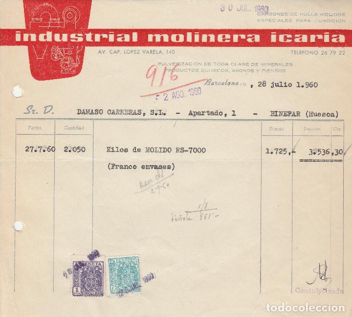 Alte Rechnungen: FACTURA. INDUSTRIAL MOLINERA ICARIA. BARCELONA. 1960.