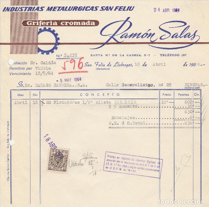 Alte Rechnungen: FACTURA. INDUSTRIAS METAL&Uacute;RGICAS SAN FELIU. RAM&Oacute;N SALAS. SAN FELIU DE LLOBREGAT. 1964.