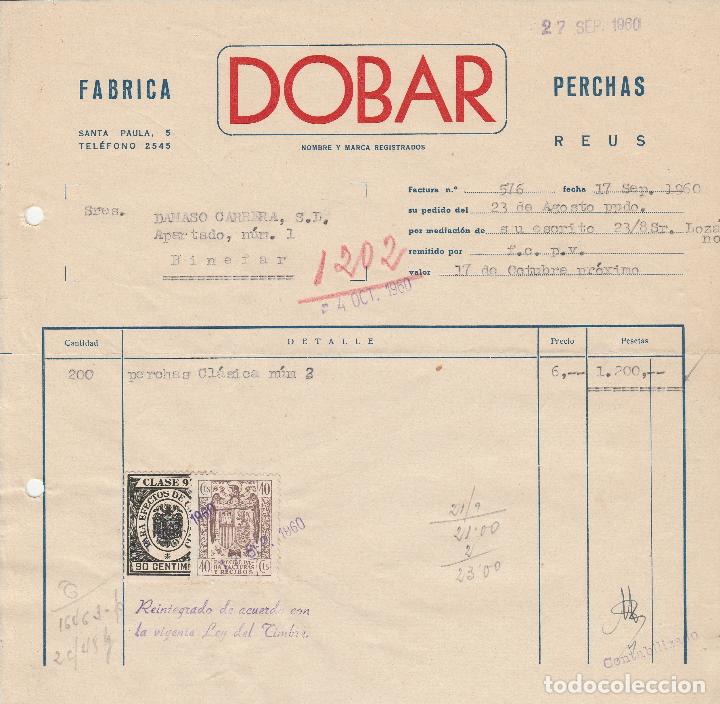 Alte Rechnungen: FACTURA. FABRICA DOBAR PERCHAS. REUS. 1960.