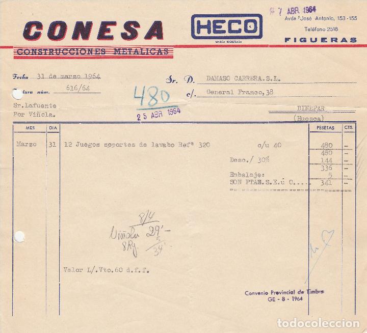 Alte Rechnungen: FACTURA. CONESA CONSTRUCCIONES MET&Aacute;LICAS. FIGUERAS. 1964.