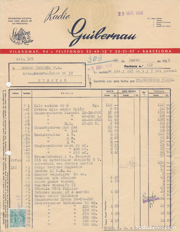 Alte Rechnungen: FACTURA. RADIO GUIBERNAN. BARCELONA. 1956.