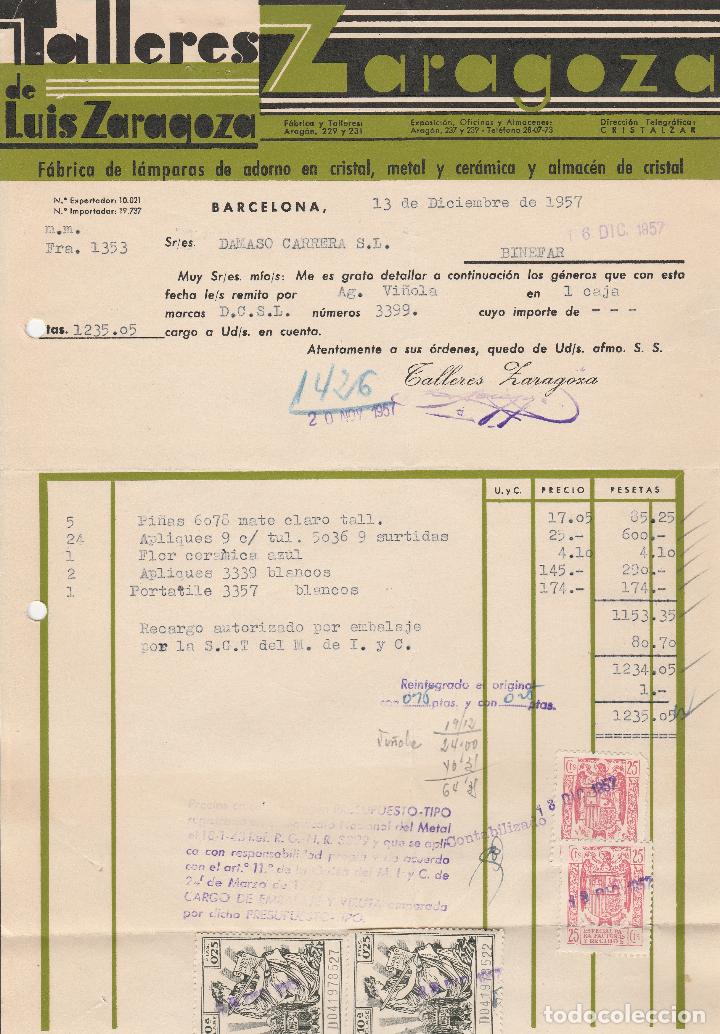 Alte Rechnungen: FACTURA. TALLERES DE LUIS ZARAGOZA. BARCELONA. 1957.