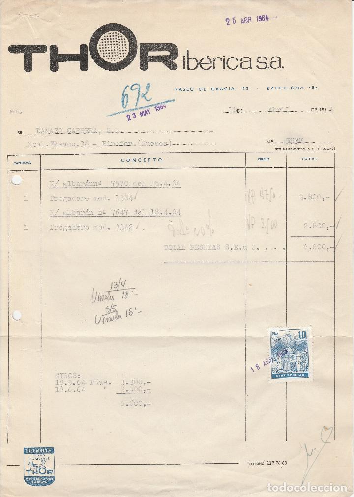 Alte Rechnungen: FACTURA. THOR IBERICA, S.A. BARCELONA. 1964.