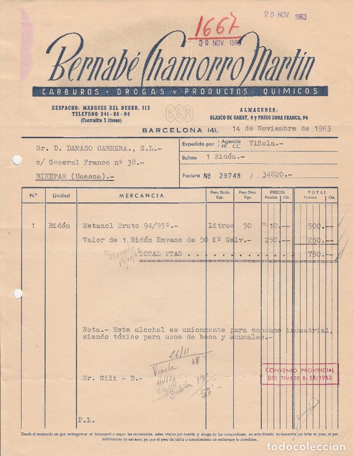 Alte Rechnungen: FACTURA. BERNAB&Eacute; CHAMORRO MART&Iacute;N. BARCELONA. 1963.