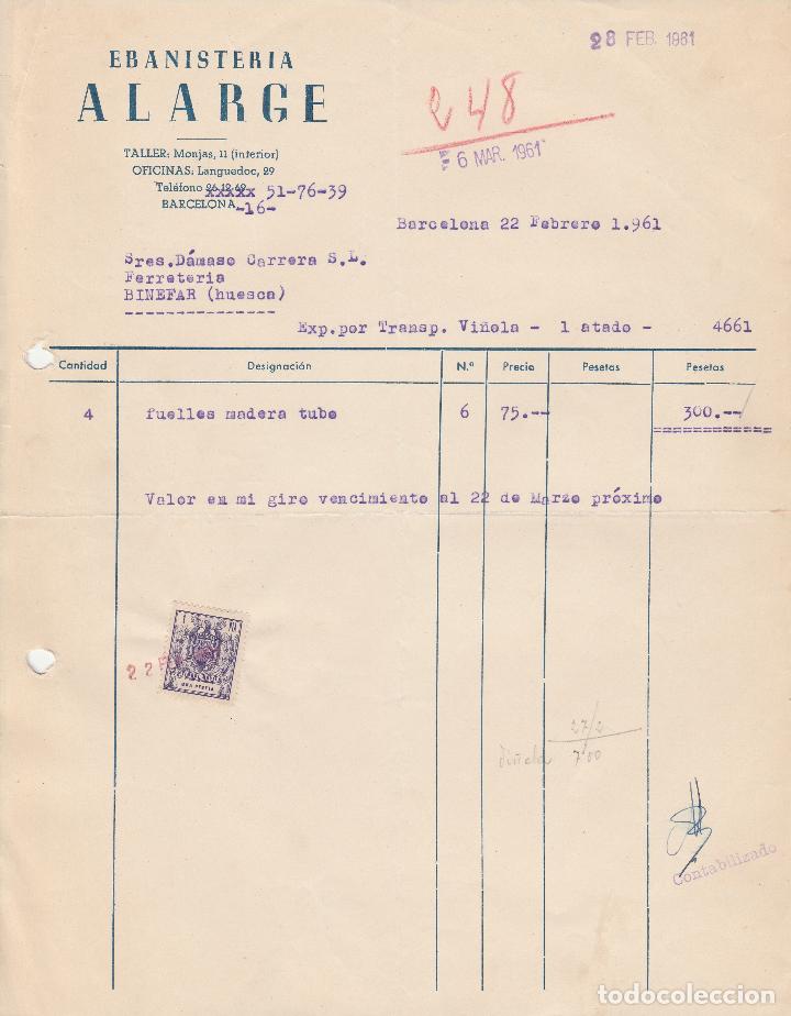 Alte Rechnungen: FACTURA. EBANISTERIA  ALARGE.  BARCELONA. 1961.