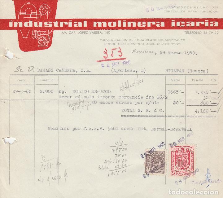 Alte Rechnungen: FACTURA. INDUSTRIAL MOLINERA ICARIA. BARCELONA. 1960.