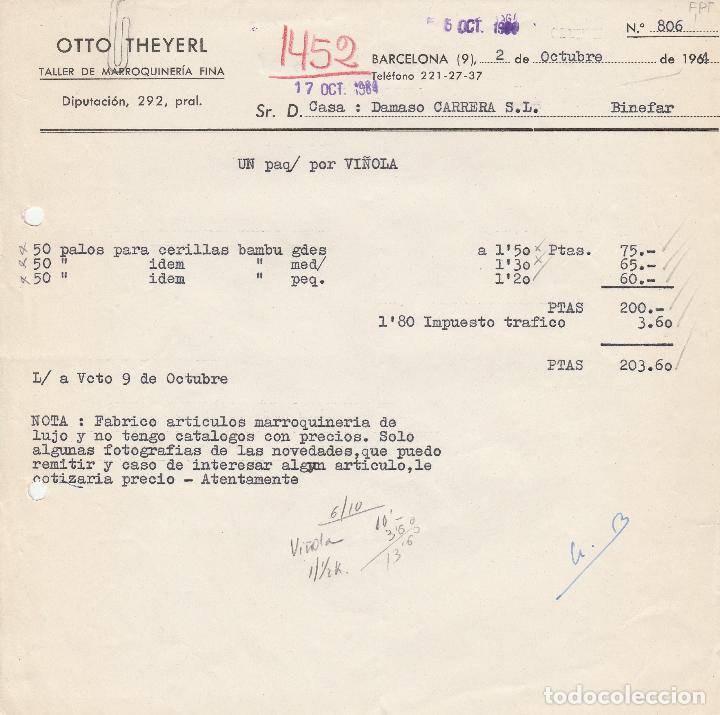 Alte Rechnungen: FACTURA. OTTO THEYERL. TALLER DE MARROQUINERIA FINA. BARCELONA. 1964.