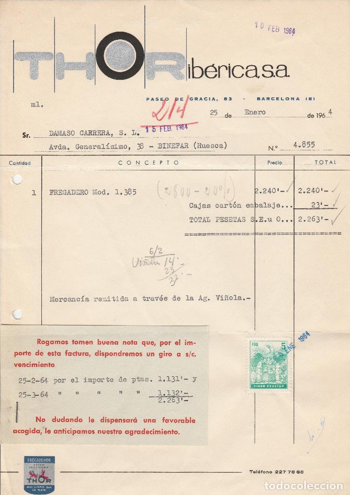 Alte Rechnungen: FACTURA. THOR IBERICA, S.A. BARCELONA. 1964.