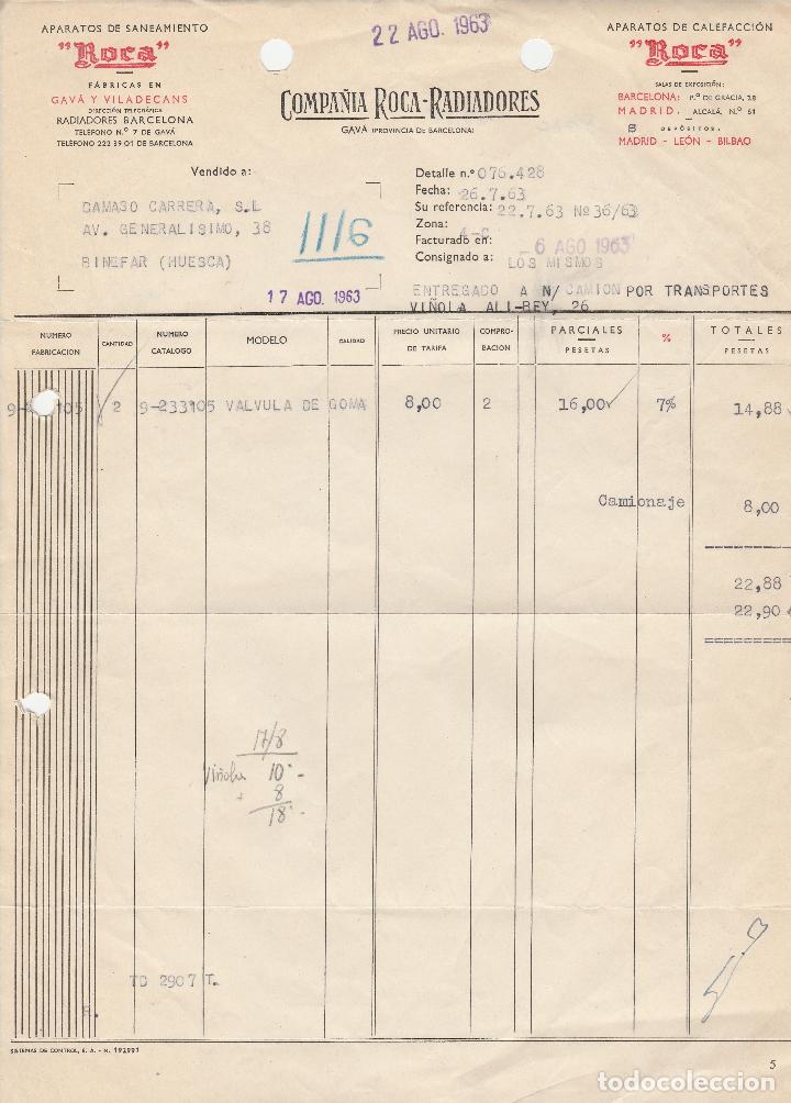 Alte Rechnungen: FACTURA. COMPA&Ntilde;IA ROCA-RADIADORES. BARCELONA. 1963.