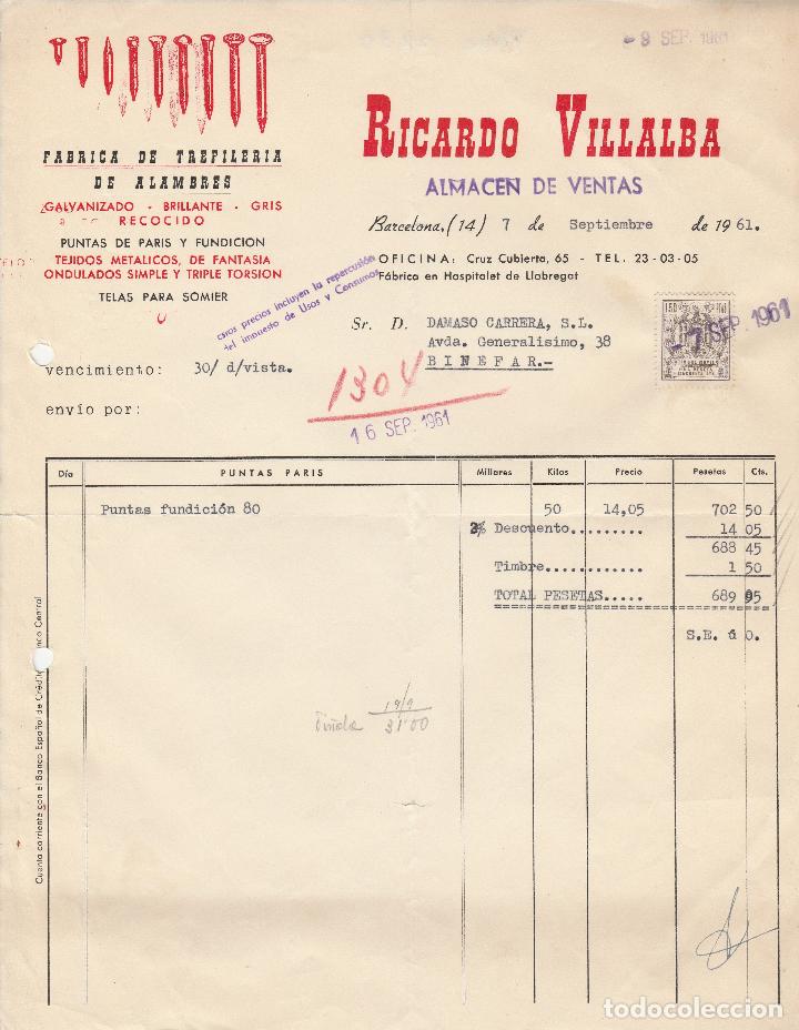 Alte Rechnungen: FACTURA. RICARDO VILLALBA. BARCELONA. 1961.