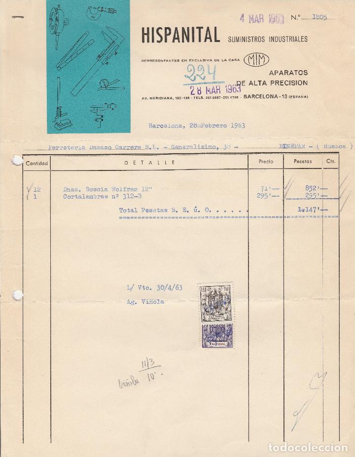 Alte Rechnungen: FACTURA. HISPANITAL SUMINISTROS INDUSTRIALES. BARCELONA. 1963.