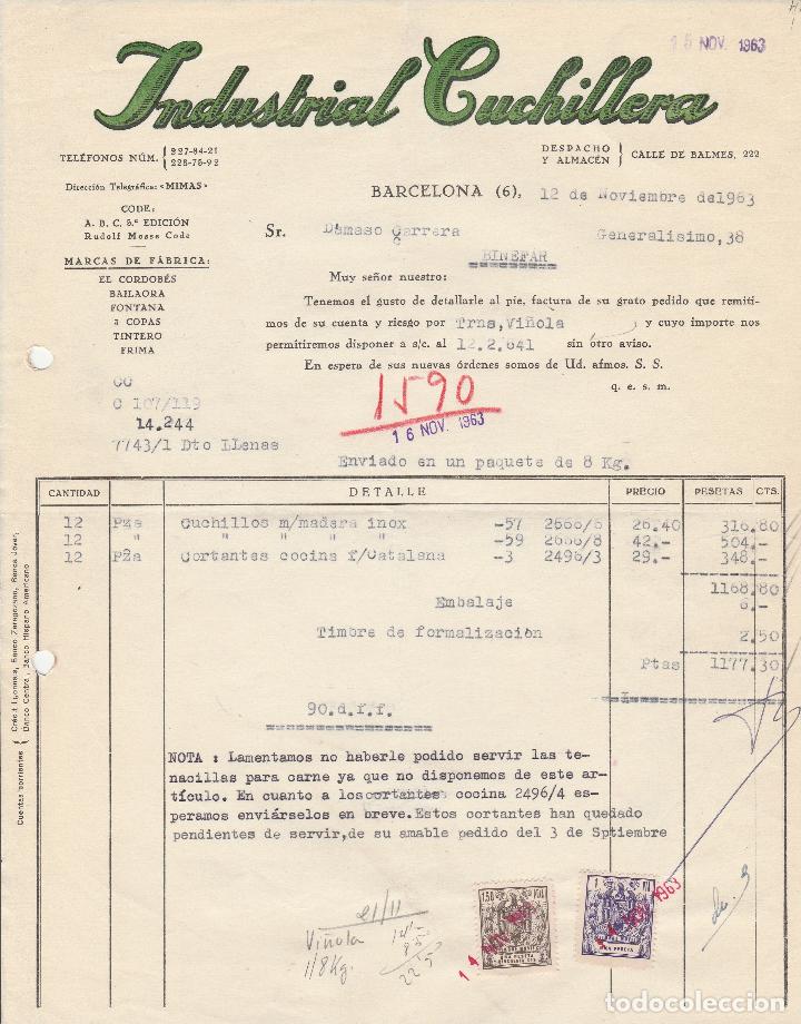 Alte Rechnungen: FACTURA. INDUSTRIAL CUCHILLERA.  BARCELONA.  1963.