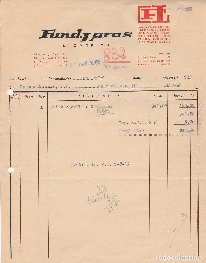 Alte Rechnungen: FACTURA. FUND-LARAS. FUNDICION A COQUILLA DE LAT&Oacute;N, ALUMINIO Y BRONCE. SAN JUAN DESPI-BARCELONA.1965