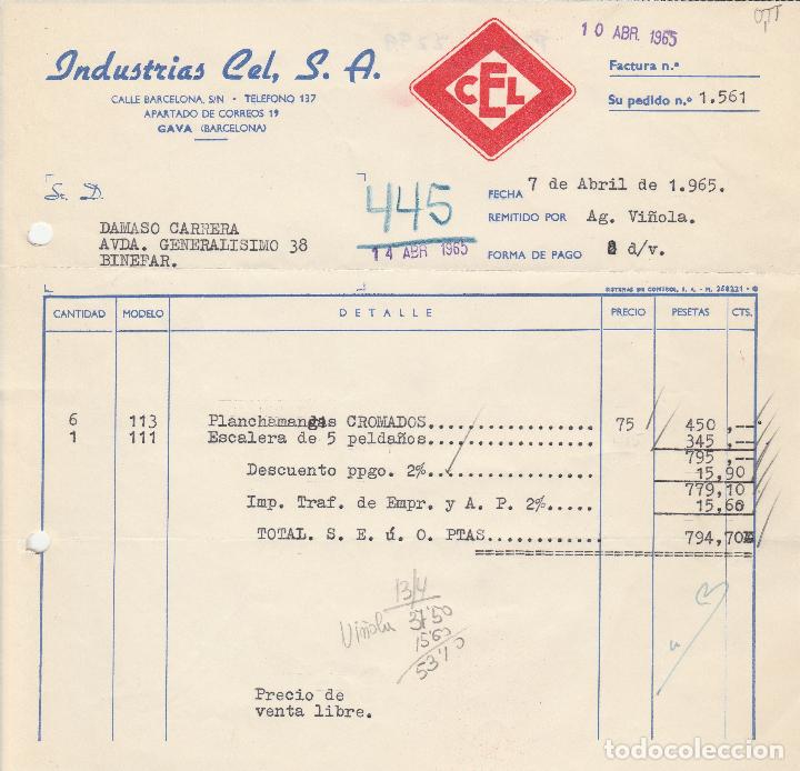 Alte Rechnungen: FACTURA. INDUSTRIAS CEL, S.A. BARCELONA. 1965.