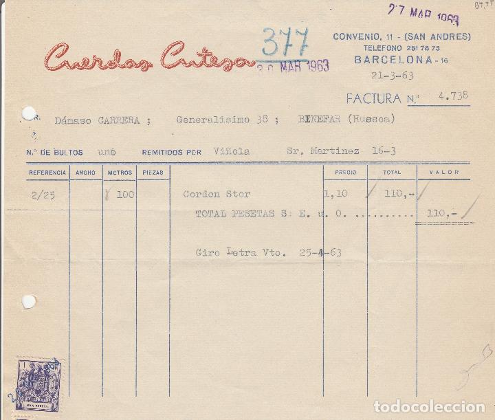 Alte Rechnungen: FACTURA. CUERDAS CUTESA. BARCELONA. 1963.