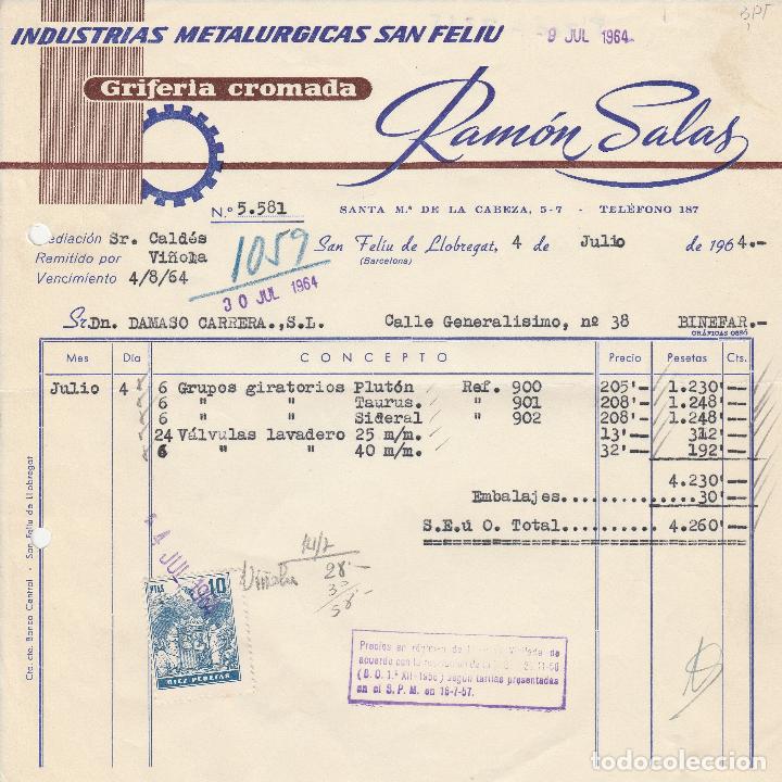 Alte Rechnungen: FACTURA. RAM&Oacute;N SALAS. INDUSTRIAS METAL&Uacute;RGICAS SAN FELIU. SAN FELIU DE LLOBREGAT. 1964.