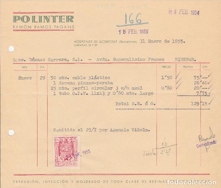 Alte Rechnungen: FACTURA. POLINTER. RAM&Oacute;N RAMOS PAGANS.  HOSPITALET DE LLOBREGAT. BARCELONA. 1955.
