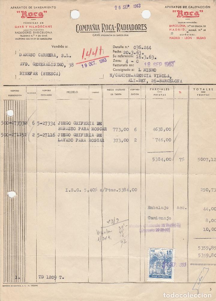 Alte Rechnungen: FACTURA. COMPA&Ntilde;IA ROCA-RADIADORES. BARCELONA. 1963.
