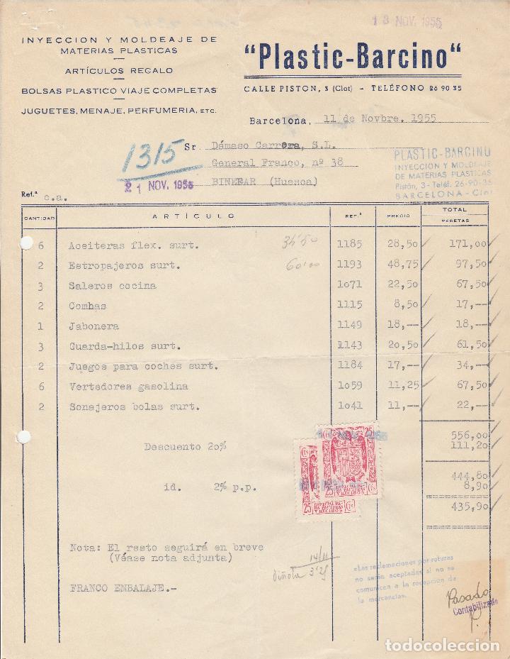 Alte Rechnungen: FACTURA. PLASTIC-BARCINO. BARCELONA. 1955.