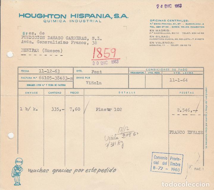 Alte Rechnungen: FACTURA. HOUGHTON HISPANIA, S.A. QU&Iacute;MICA INDUSTRIAL. BARCELONA. 1963.