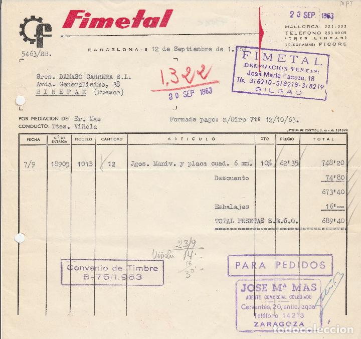 Alte Rechnungen: FACTURA. FIMETAL. BARCELONA. 1963.
