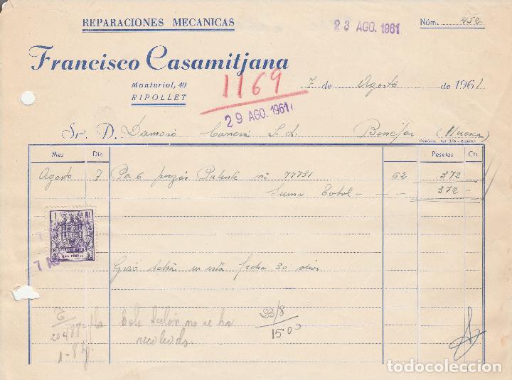 Alte Rechnungen: FACTURA. FRANCISCO CASAMITJANA. REPARACIONES MEC&Aacute;NICAS. RIPOLLET. 1961.