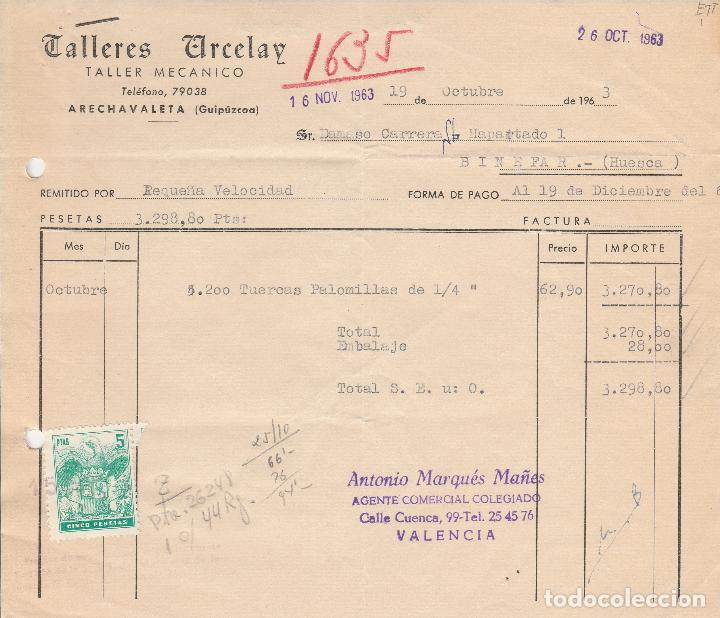 Alte Rechnungen: FACTURA. ARCELAY Y COMPA&Ntilde;IA. TALLER MEC&Aacute;NICO. ARECHAVALETA-GUIPUZCOA. 1963.