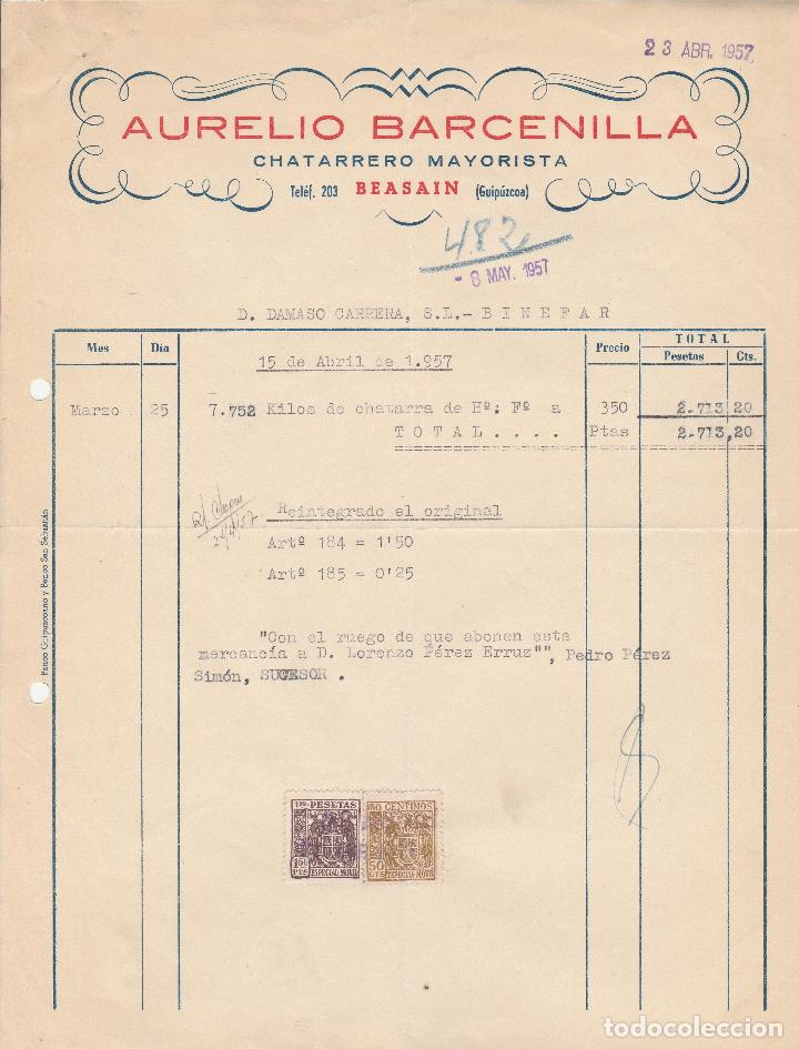 Alte Rechnungen: FACTURA. AURELIO BARCENILLA. CHATARRERO MAYORISTA. BEASAIN-GUIPUZCOA. 1957.
