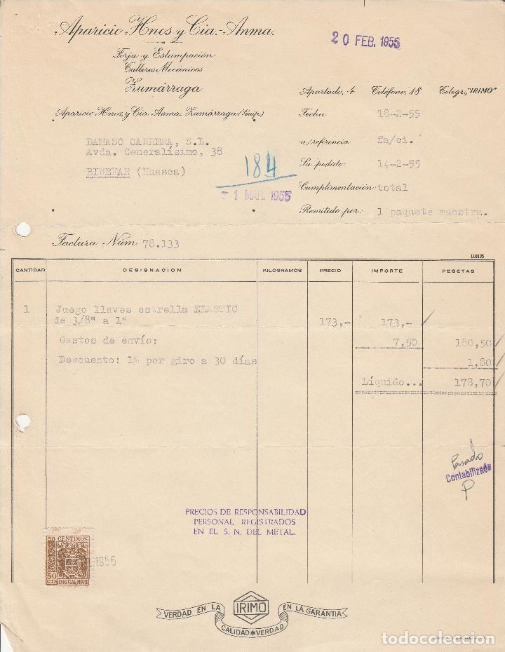 Alte Rechnungen: FACTURA. APARICIO HNOS. Y CIA.-ANMA. FORJA Y ESTAMPACI&Oacute;N. ZUM&Aacute;RRAGA-GUIPUZCOA. 1955.