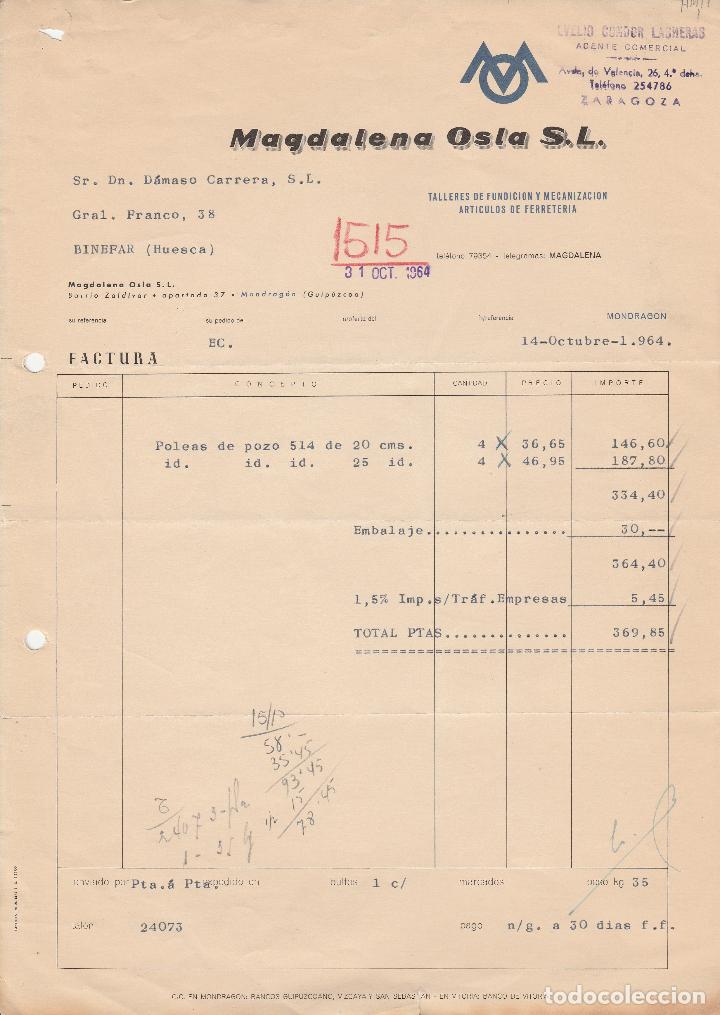 Alte Rechnungen: FACTURA. MAGDALENA OSLA S.L. MONDRAGON.1964.