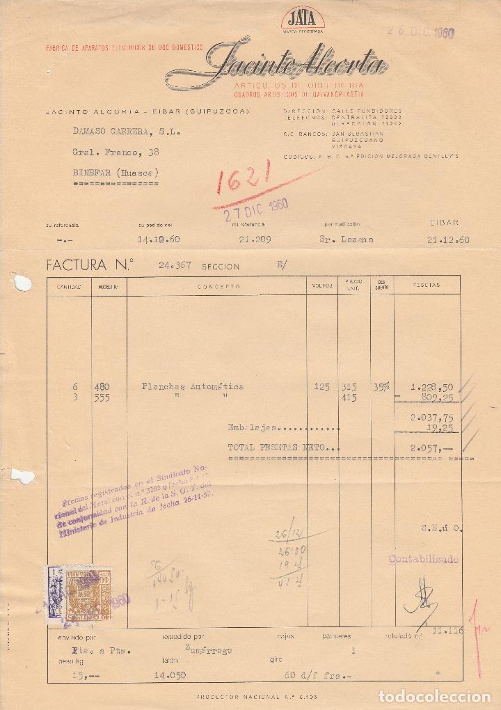 Alte Rechnungen: FACTURA. JACINTO ALCORTA. ARTICULOS DE ORFEBRERIA. JATA. EIBAR-GUIPUZCOA. 1960.