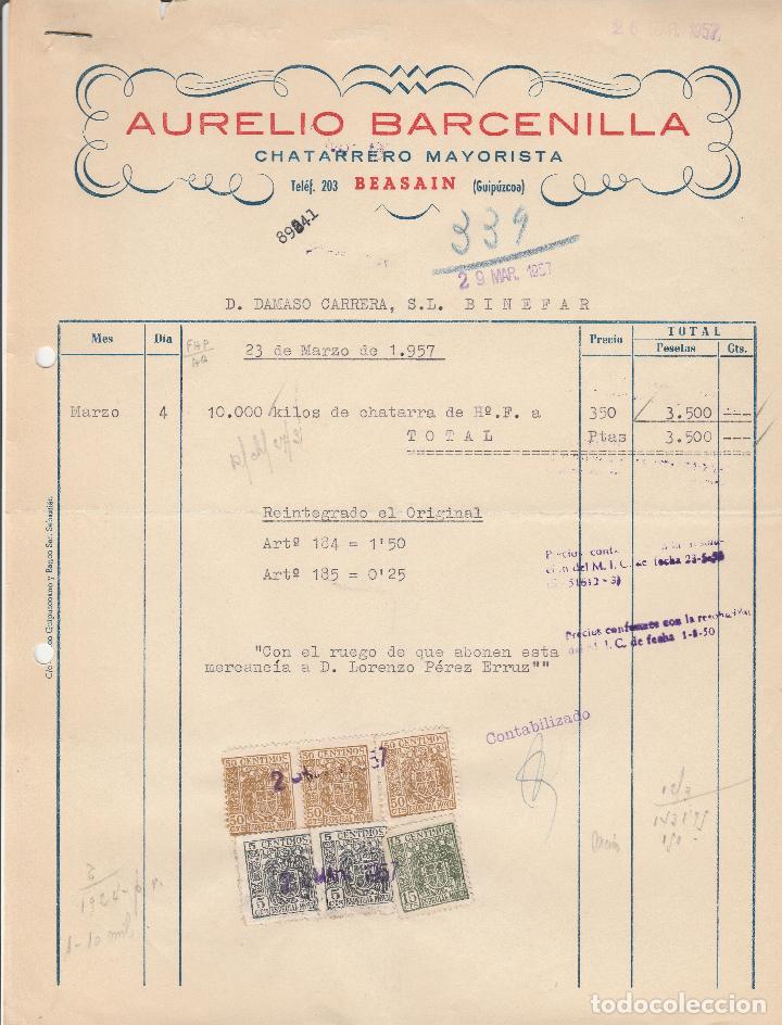 Alte Rechnungen: FACTURA. EURELIO BARCENILLA. CHATARRERO MAYORISTA. BEASAIN-GUIPUZCOA. 1957.
