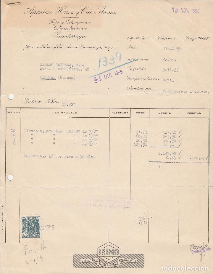 Alte Rechnungen: FACTURA. APARICIO HNOS. Y CIA.-ANMA. FORJA Y ESTAMPACI&Oacute;N. ZUM&Aacute;RRAGA-GUIPUZCOA. 1955.