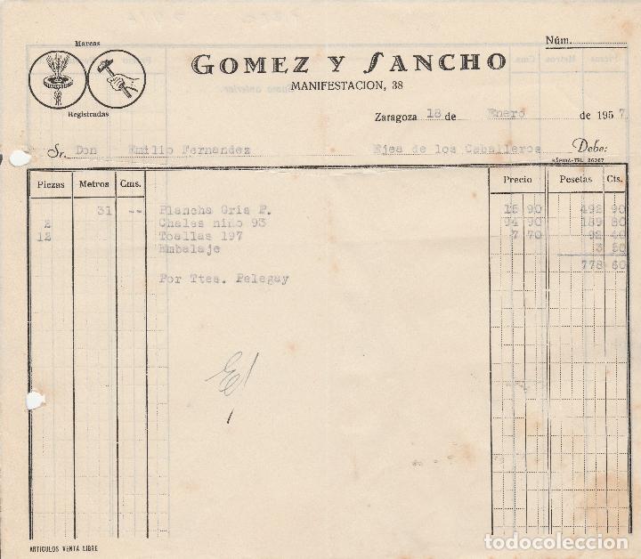 Fatture antiche: FACTURA. GOMEZ Y SANCHO. ZARAGOZA 1957.