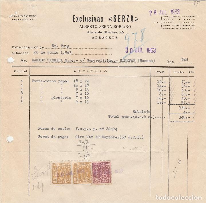 Factures anciennes: FACTURA. EXCLUSIVAS SERZA. ALBACETE. 1963.