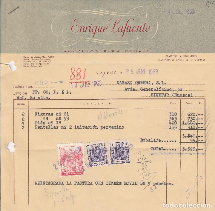 Factures anciennes: FACTURA. ENRIQUE LAFUENTE. ART&Iacute;CULOS PARA REGALOS. VALENCIA. 1963.