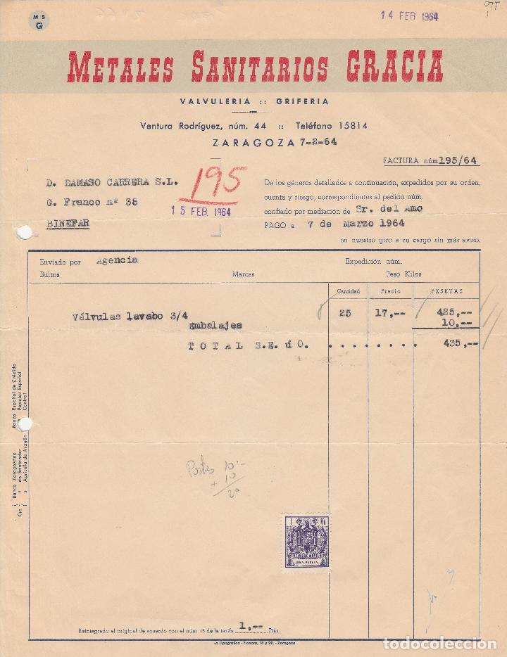 Factures anciennes: FACTURA. METALES SANITARIOS GRACIA. ZARAGOZA. 1964.