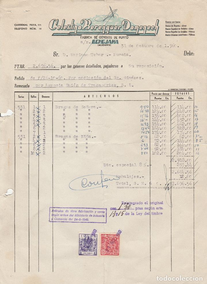 Facturas antiguas: FACTURA. CELESTINO BERENGUER DOMENECH. BENEJAMA-ALICANTE. 1960.