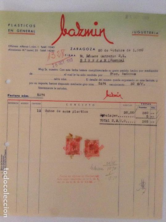 Old Invoices: FACTURA DE JAZMIN. PLASTICOS EN GENERAL. ZARAGOZA. 1960