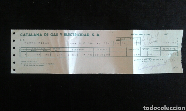 Alte Rechnungen: Catalana de Gas y Electricidad S.A. 1961