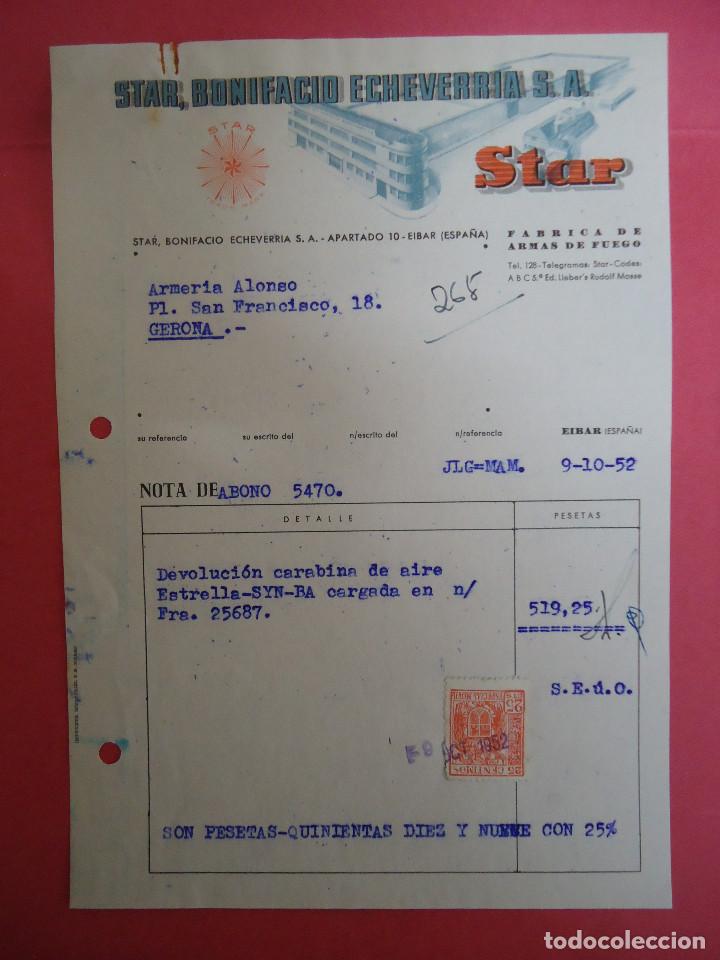 Facturas antiguas: ANTIGUA FACTURA DE STAR, BONIFACIO ECHEVERRIAS.A.. FABRICA DE ARMAS DE FUEGO. A&Ntilde;O 1952. TAMA&Ntilde;O PEQUE