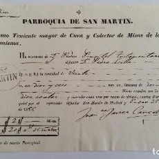 Facturas antiguas: RECIBI DE LA PARROQUIA DE SAN MARTIN. SAN MARTIN DE MADRID 1856