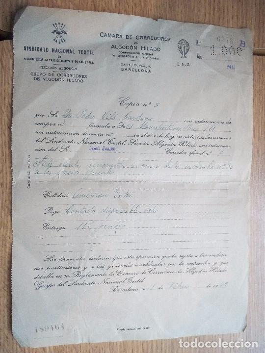 Facturas antiguas: Sindicato Textil nacional. Algod&oacute;n. 1943 - Foto 1