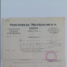 Facturas antiguas: ANTIGUA FACTURA. INDUSTRIAS METALICAS SA. BARCELONA ABRIL 1939
