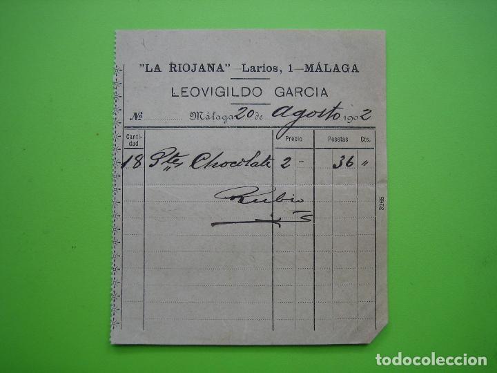 Factures anciennes: Antiguo factura La Riojana. Leovigildo Garcia. Malaga 1902