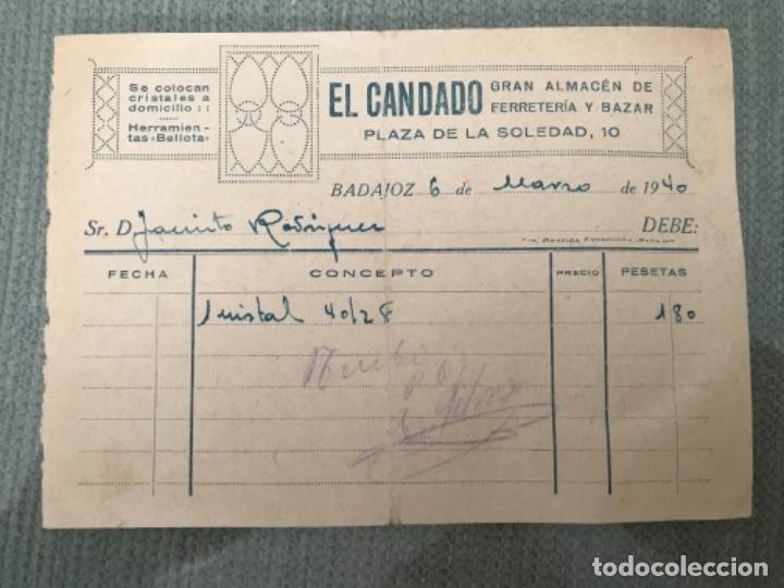Facturas antiguas: ANTIGUA FACTURA EL CANDADO BADAJOZ 1940