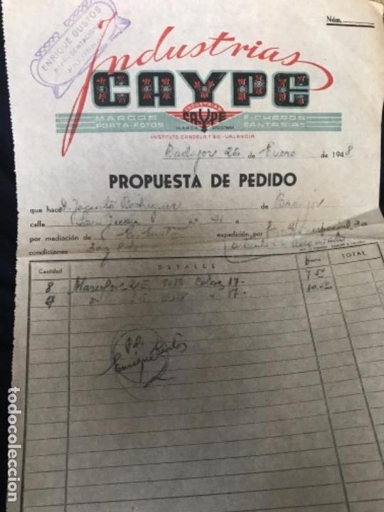 Faturas antigas: ANTIGUA FACTURA INDUSTRIAS CAYOE MARCOS PORTAFOTOS 1948