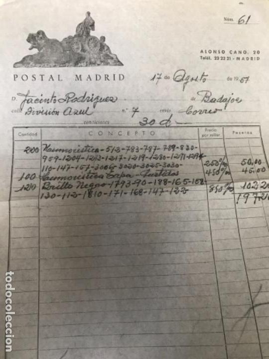 Faturas antigas: ANTIGUA FACTURA POSTAL MADRID 1957