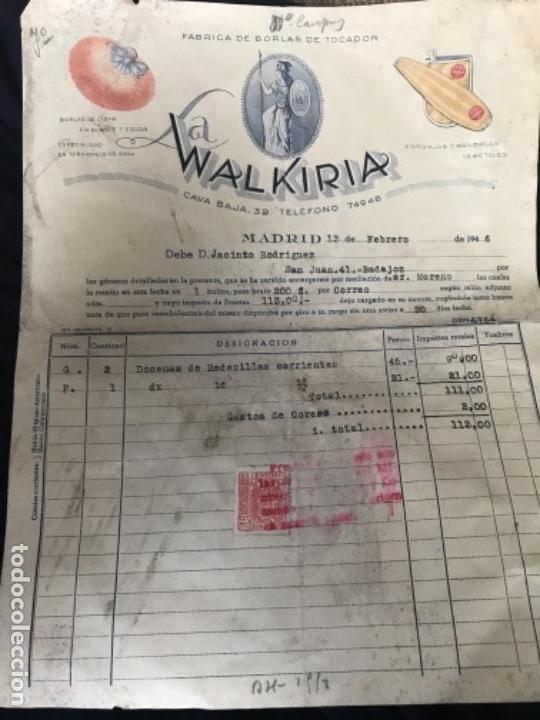 Facturas antiguas: ANTIGUA FACTURA F&Aacute;BRICA BORLAS TOCADOR LA WALKIRIA 1946